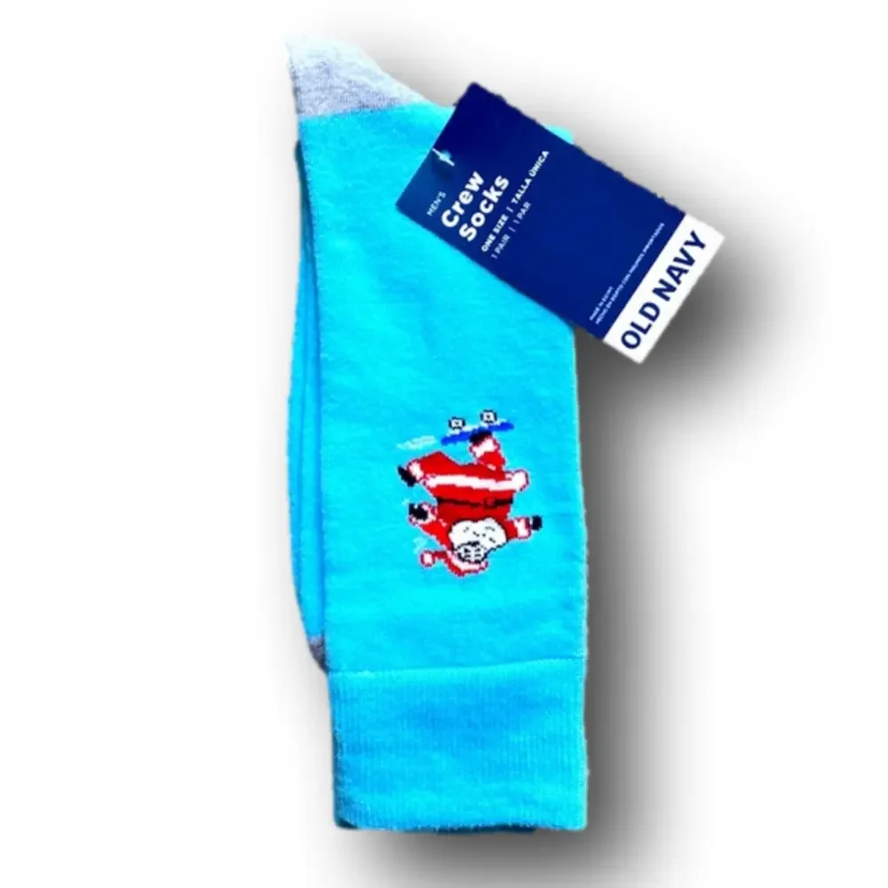 3/$18 Santa Riding Skateboard Christmas Holiday Funny Crew Socks - Brand New